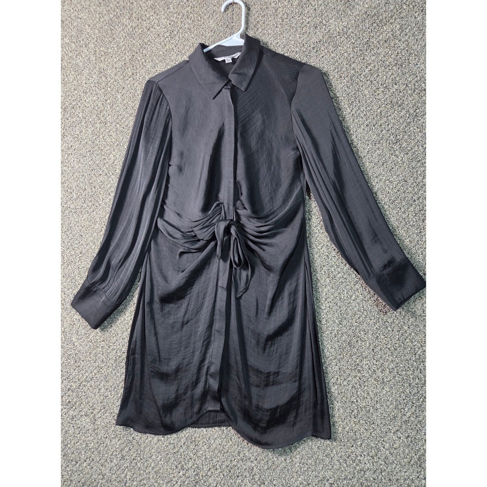 Steve Madden BB Dakota Women Shirt XS Black Satin Long Sleeve Mini